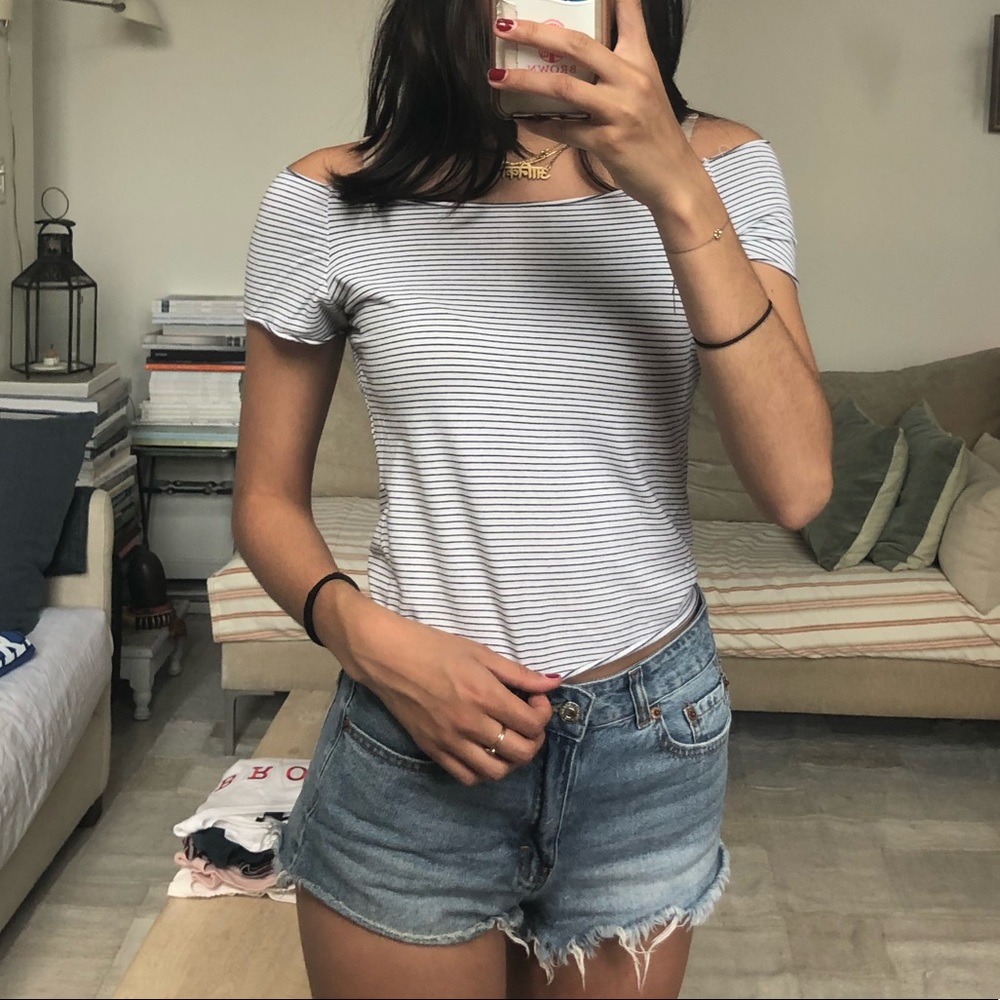 Striped off the shoulder brandy Melville top